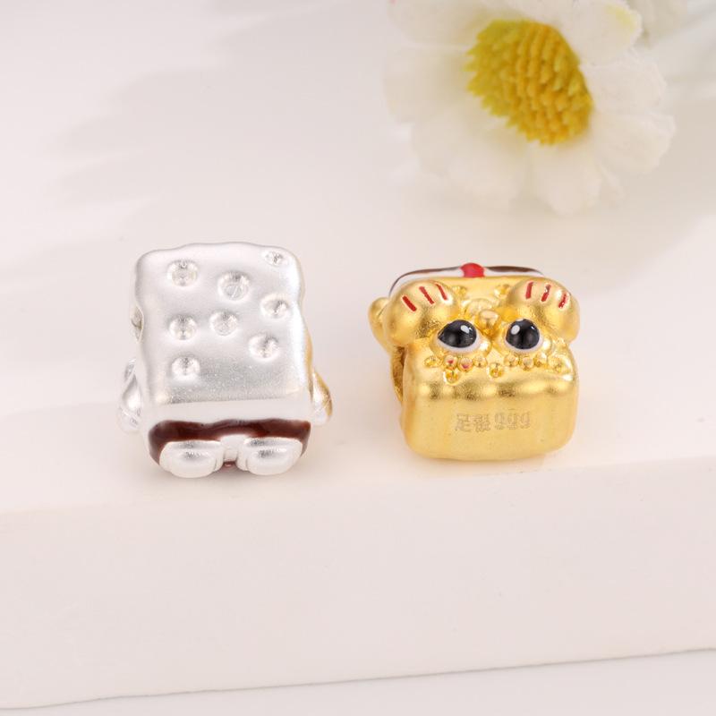 3D Sterling Silver 999 SpongeBob Bead for DIY Braided Rope