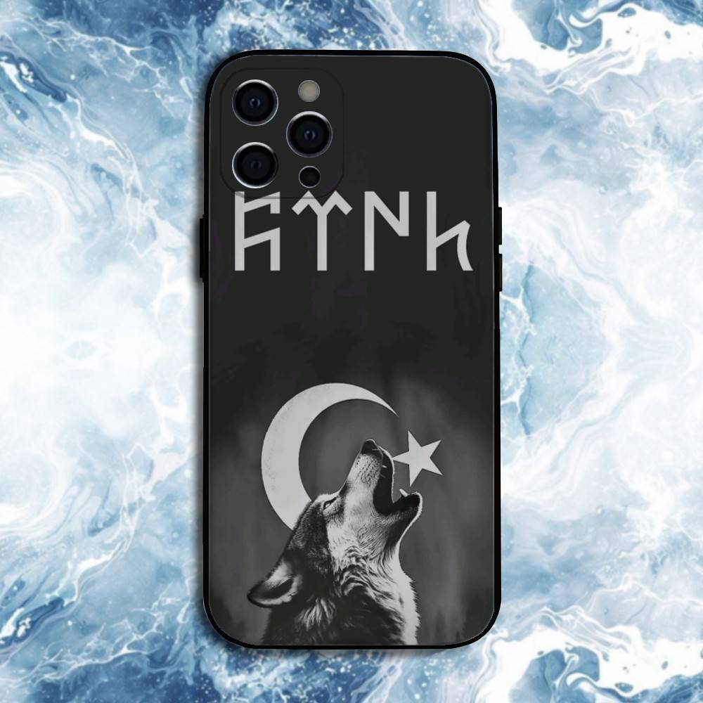 Turk Wolf Turkey Flag Phone Case For iPhone17,16,15,14,13,12,11 Plus,Pro Max, Soft Silicone Black Cover