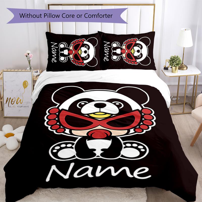 3pcs Custom Name Cartoon Hysterical Mini Bedding Set Duvet Cover Closure Includes 1 Duvet Cover & 2 Pillowcases for All Seasons Bedroom Decor