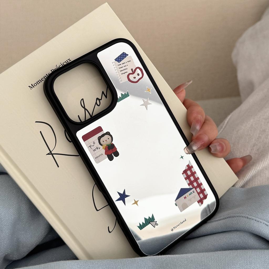 Korean Cartoon Suitable for 16 Apple 15pro Max Mobile Phone Case Iphone14 Mirror 13 Love Stand 15