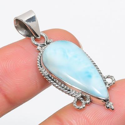 Natural Republic Larimar Gemstone 925 Solid Sterling Silver Pendant 1.75" W7u20