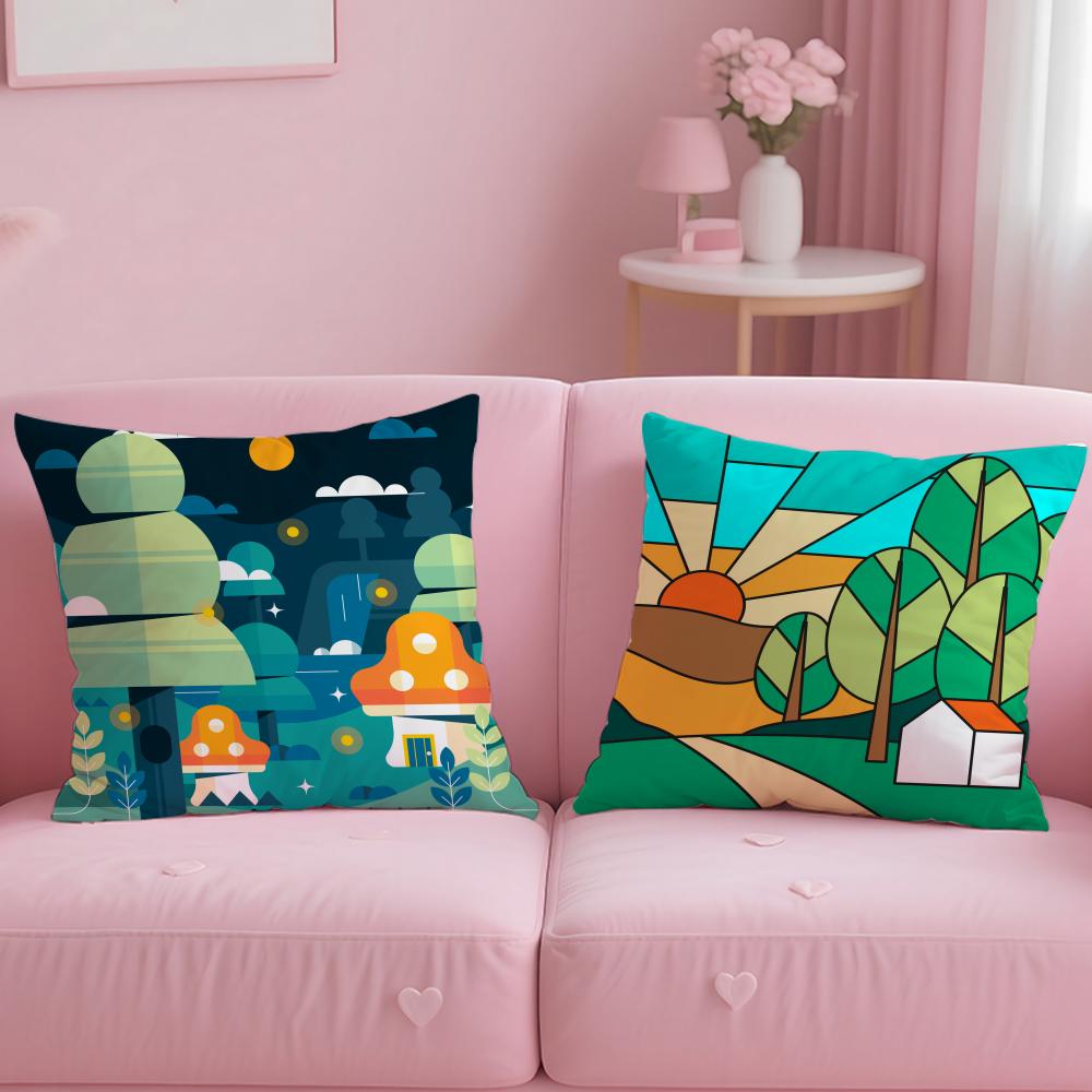 art Colorful Geometric Landscape Cushion Cover Soft  EasyWash Pillow Case  Versatile for Couch Bed Travel and Office