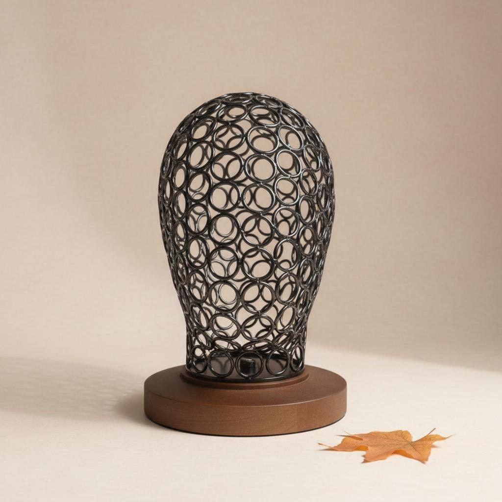 Espositore per Cappelli Base in Legno Testa Metallica Manichino Stand Stile Antico per Salone,