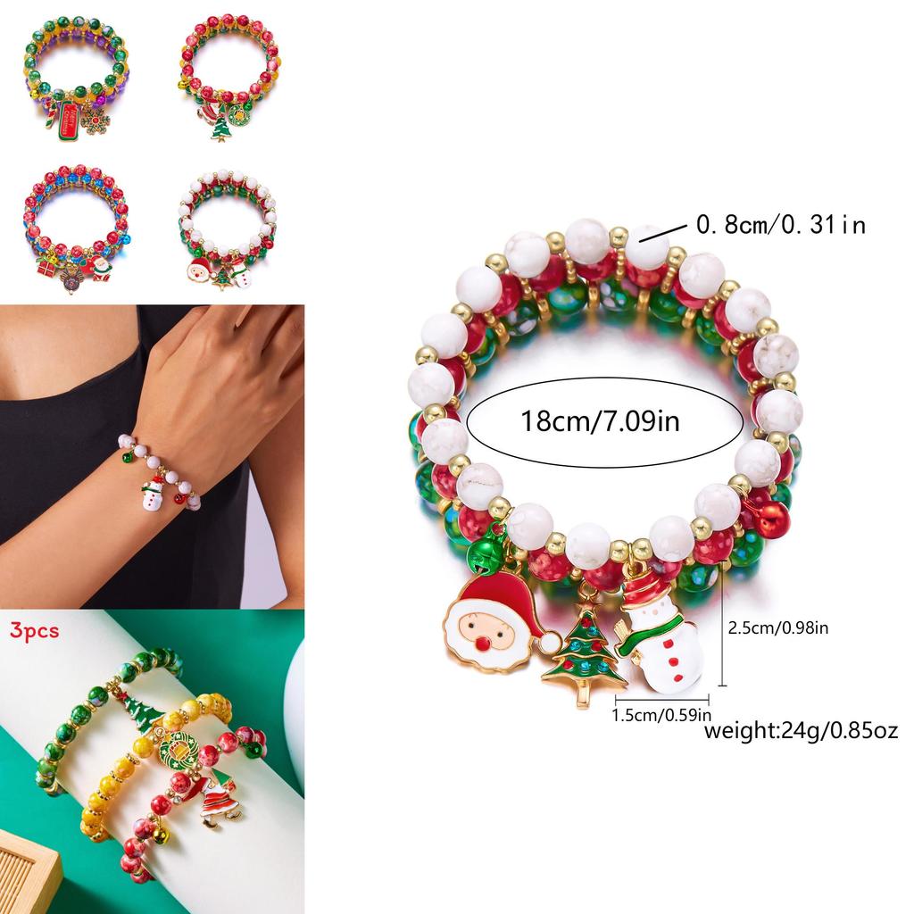 Christmas Tree Santa Snowman Beaded Bracelets Set For Women Festive Gift Idea