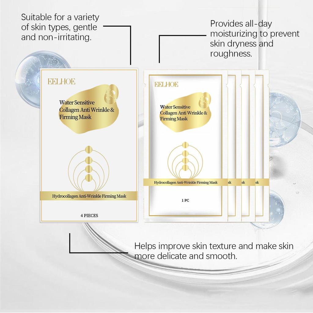 EELHOE Kollagenmaske (4 Stück): Reduziert feine Linien, strafft und glättet die Haut, bietet antioxidative Vorteile, nährt, spendet Feuchtigkeit und bekämpft Falten.