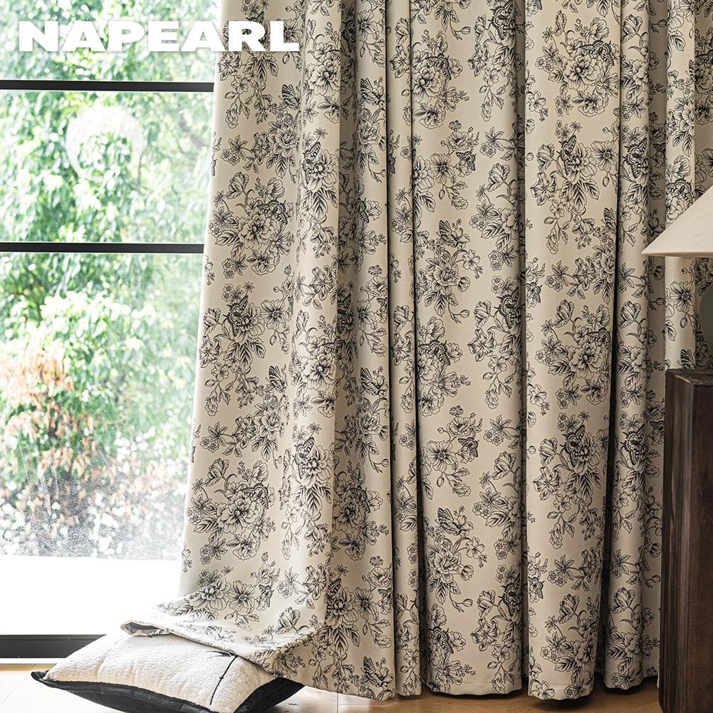 1PC NAPEARL French Retro Sketch Flower Curtain with  Aesthetic Blackout Window Treatments for Bedroom Living Room Home Decor