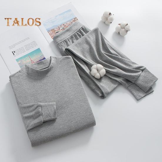2Pcs/Set Men Homewear Suit O-Neck Long Sleeve Tops Elastic Waist Long Pants Set Solid Color Thin Pajamas Set