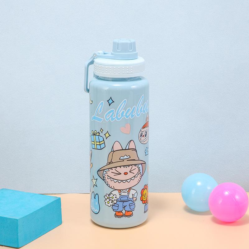 Children's Cartoon Plastic Cup High Value Large Capacity Solid Color Children's Water Cup Handle Portable Trend