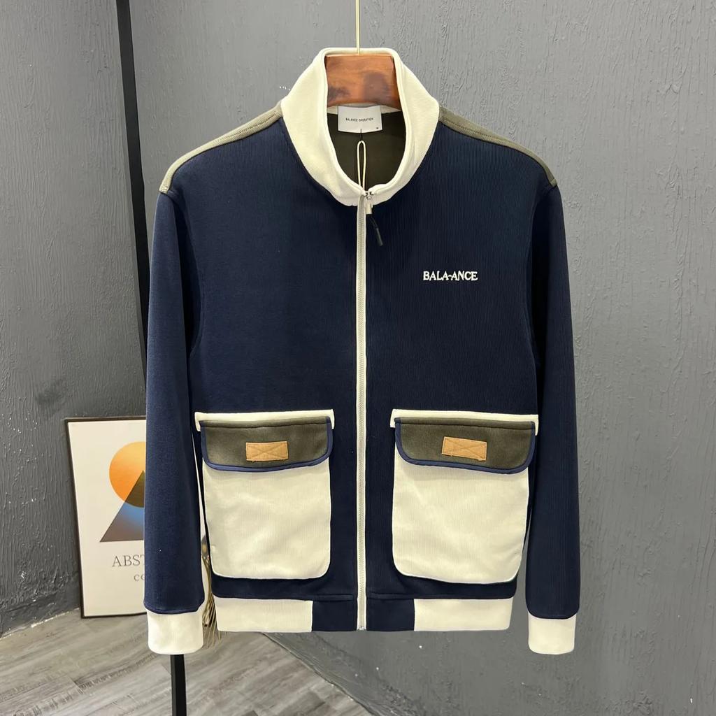 Herren Herbst/Winter Koreanischer Stil Stehkragen Freizeitjacke Stilvolle Patchwork Kontrastfarbe Oberbekleidung