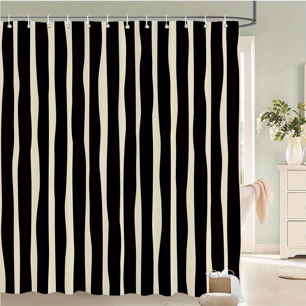 

Black & Beige Wavy Stripe Shower Curtain – Abstract Fluid Lines, Modern Minimalist Graphic Design, 12 Hooks, 70.87×70.87 Inch W60H190(CM)-1 Pcs