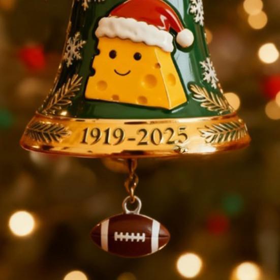 Green Bay Packers 106th Anniversary Christmas Bell Ornament Commemorative Metal Bell Xmas Tree Decoration with Golden Ribbon Keepsake Gift