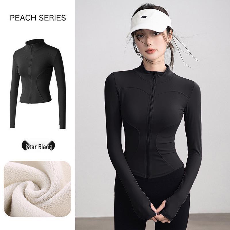 Women's Plus Velvet Sports Jacket - Slimming, Versatile Yoga Wear, High-End Feel, Warm Top for Running & Fitness