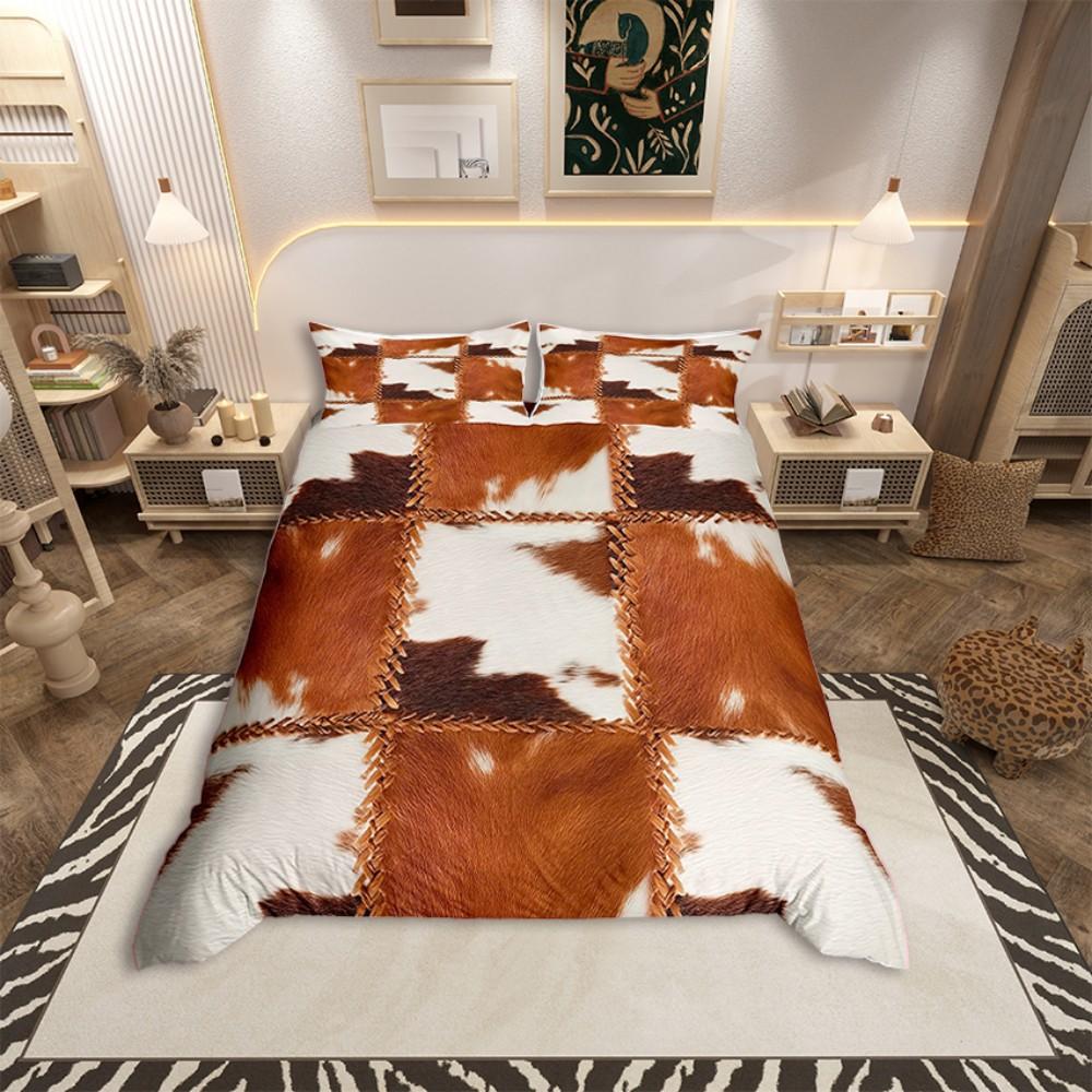 Homewish Bettbezug-Set mit braunem Kuhdruck für Erwachsene, Rustikales Bauernhaus-Bettwäsche-Set, Modernes modisches Wende-Bettset