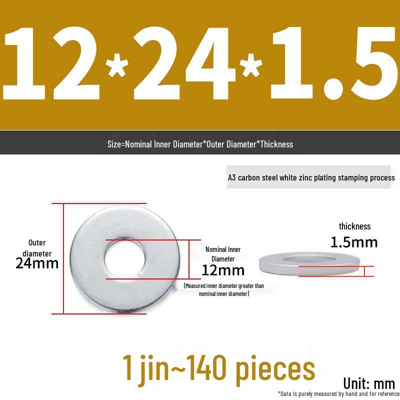 Extra Large Galvanized Metal Flat Washer - Thickened Round Screw Washer M6-M16