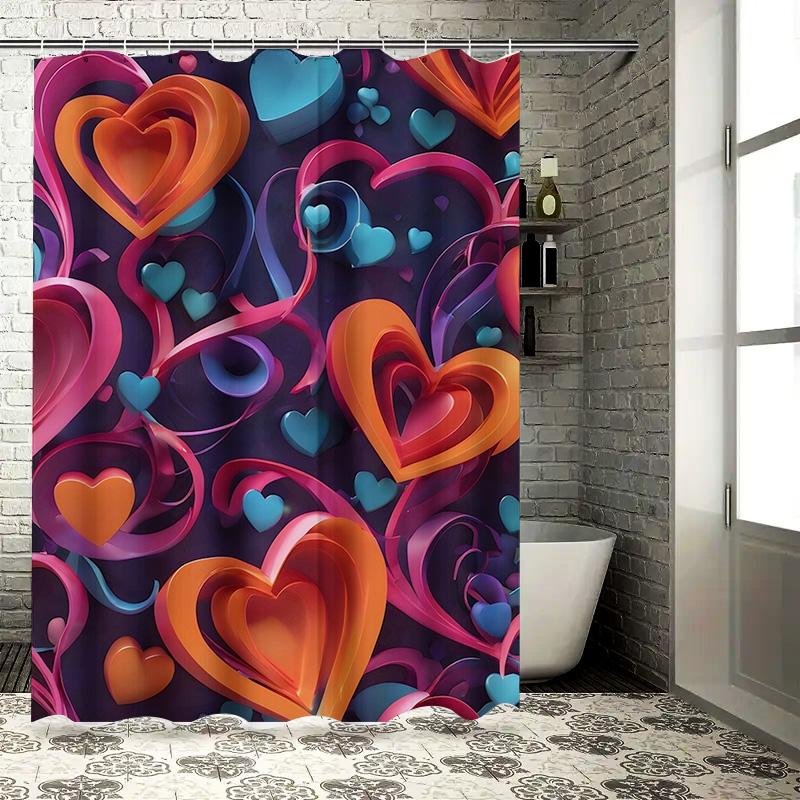 3D Multicolor Heart Shower Curtain - Waterproof, Mildew-Resistant, Machine Washable for Vibrant Bathroom Decor