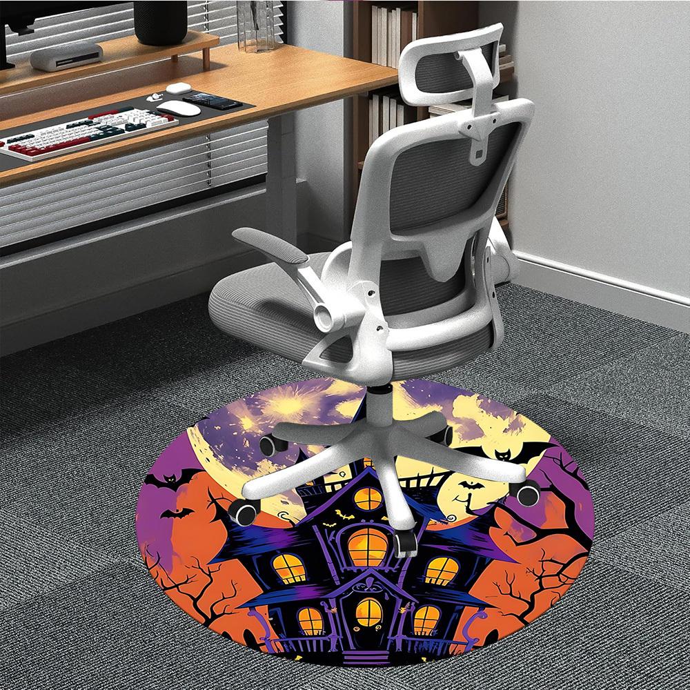1pc Haunted House Halloween Office Round Area Rug, Under Office Chairs Bedroom Living Room Home Decor, Room Deco, Available in Various Sizes