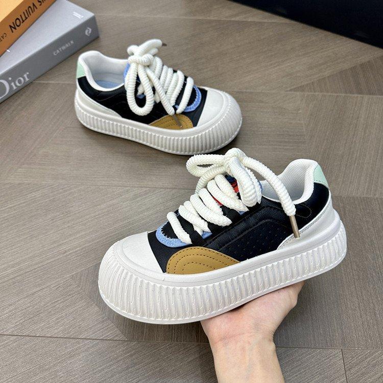 

Уродливые милые туфли с толстой подошвой из кожи, маленькие белые туфли, женские туфли-бублики 2024 года, весна, новые, универсальные туфли для студентов из кожи 40