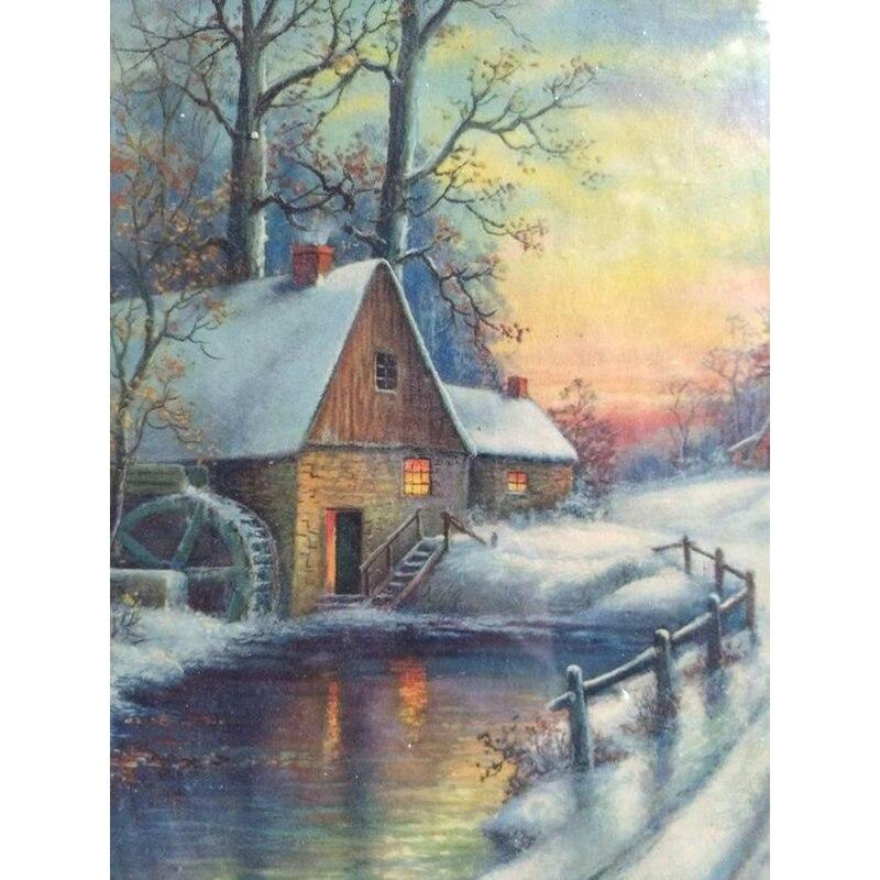 Pictură cu diamant DIY 5D Scenă de zăpadă Broderie cu diamant Peisaj Artizanat cu punct de cruce Burghiu rotund complet Decor pentru casa Cadou manual