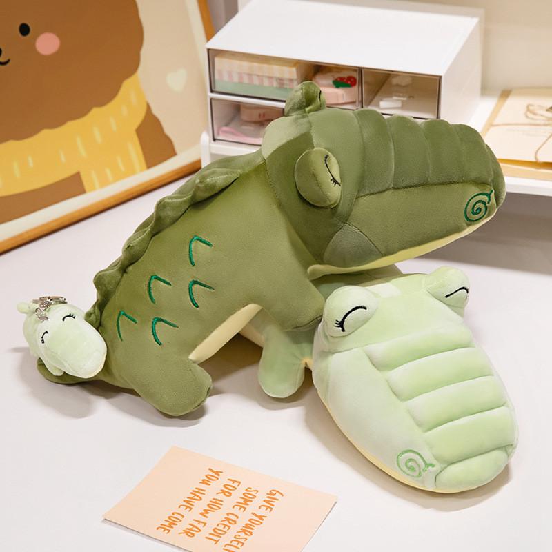 Adorável Almofada de Pelúcia Jacaré Mãe e Bebê com Pelúcia Curta Macia para Crianças