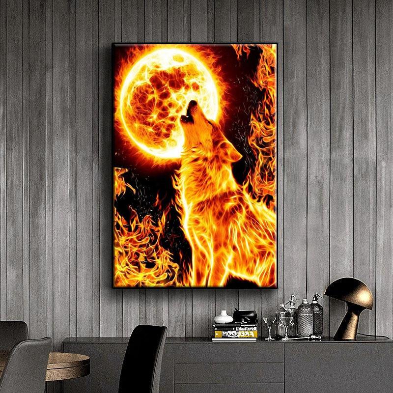 5D Diy Diamond Painting Fire of The Wolf Cross Stitch Set Full Diamond Embroidery Mosaic Art Picture of Rhinestones Decor Gift