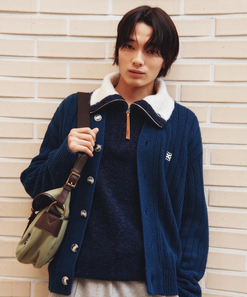 Seteo Fleece Half Neck Knit Zip-Up Navy