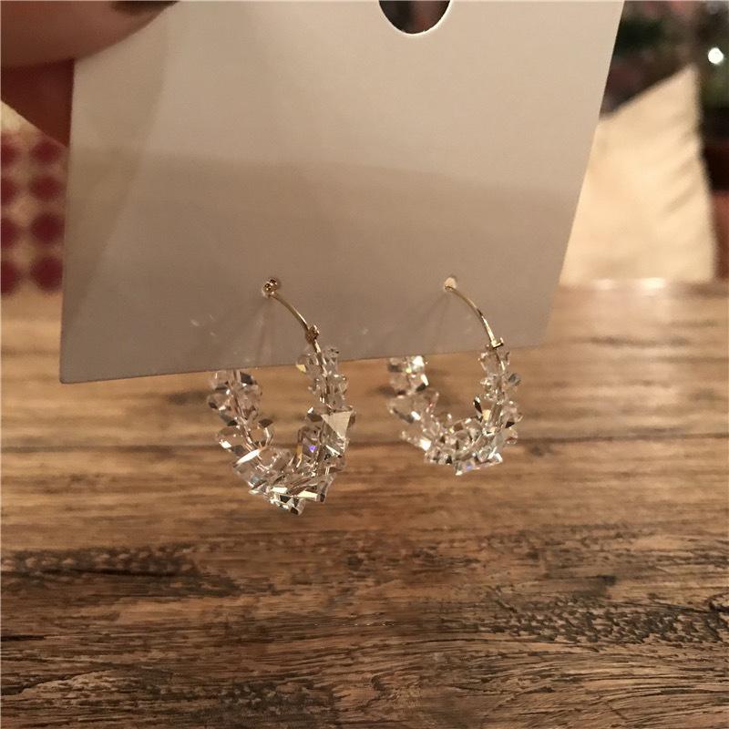 Korea Dongdaemun Earrings Femininity Simple Crystal Circle Earrings Premium Sensitive Mori Cold Wind Earrings шампанского