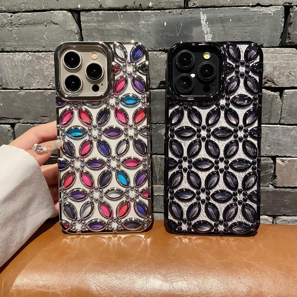 Luxuriöse 3D-Beschichtung „Lucky Flowers“-Telefonhülle für iPhone 11 12 13 14 15 Pro Max 11 Pro Max 12 Pro Max 13 Pro 14 Pro Weiche TPU-Hülle