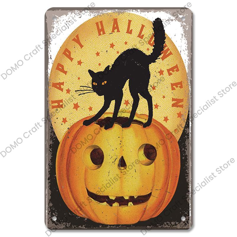 Halloween Night Party Poster Vintage Metal Signs Pumpkin Trick or Treat Metal Tin Plate Wall Art Decor For Bar Pub Club Home