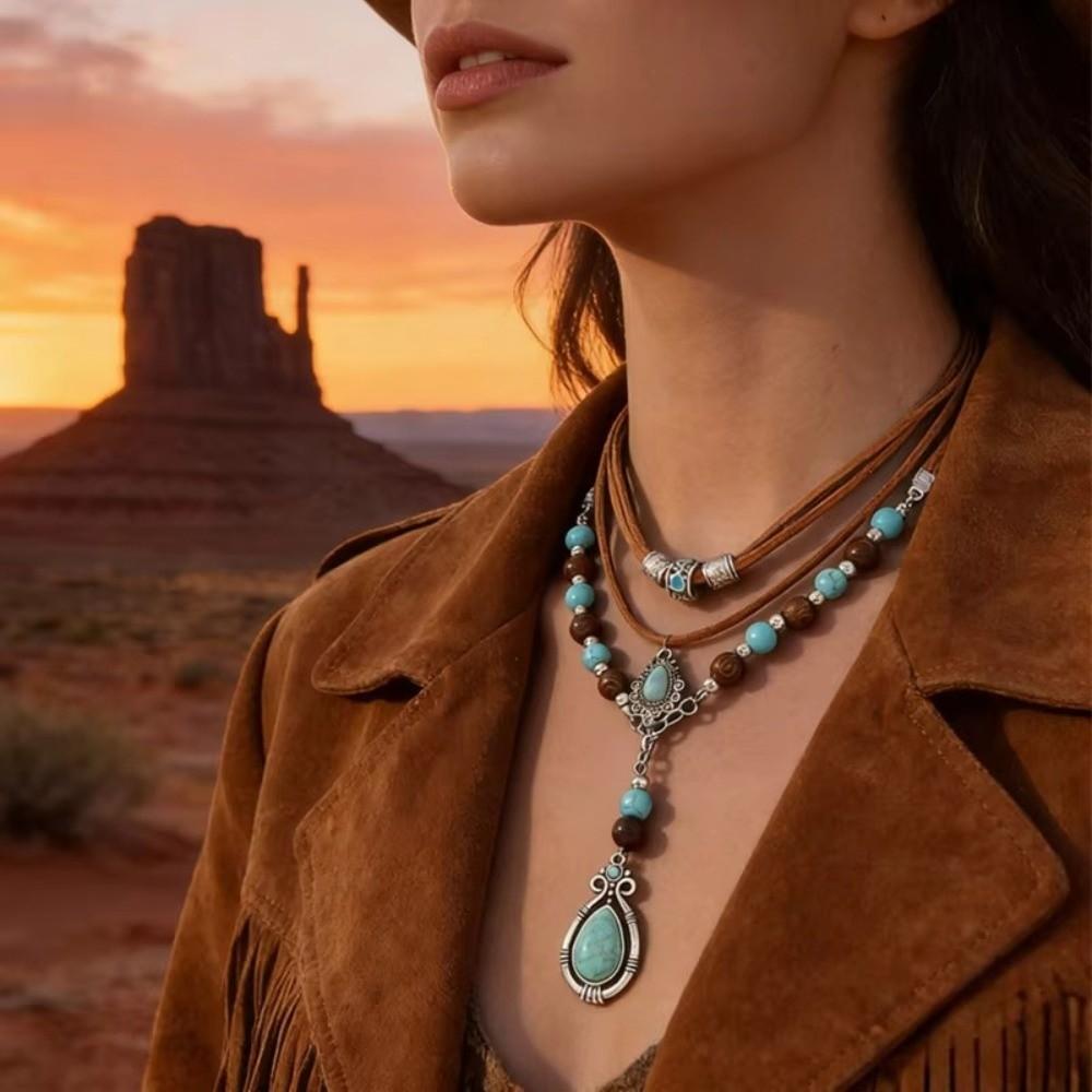 Blue Pendant Necklace Bohemian Style Stack Beach Choker Fashion Multilayer Necklace Party Wear