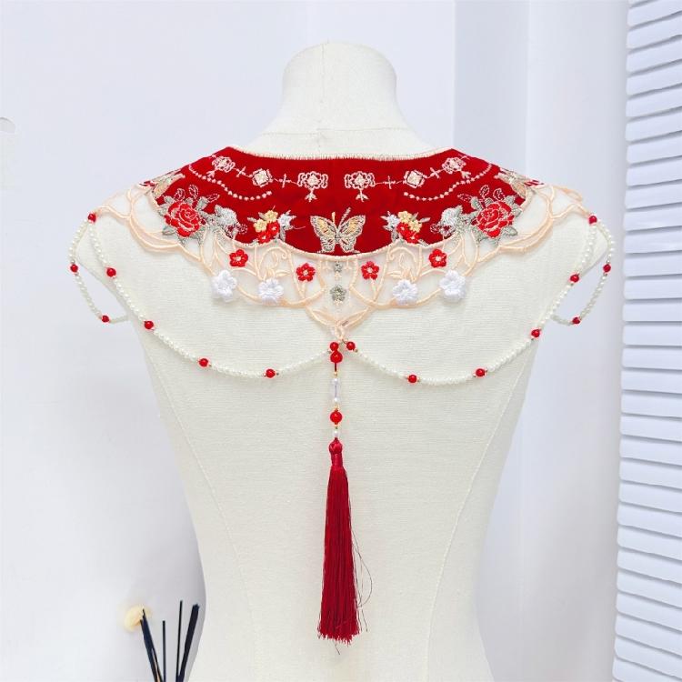 Girl False Collar Embroidered Chinese Ancient Shirt Shawl Wrap for Carnivals
