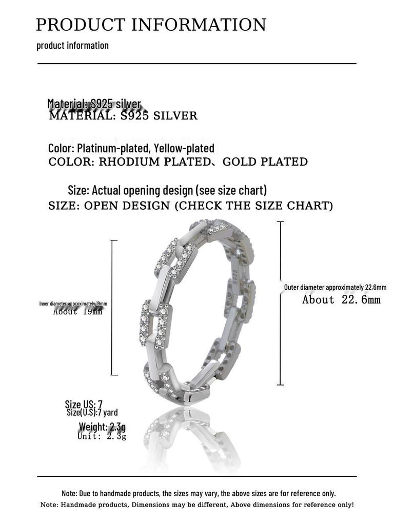 Dibo S925 Sterling Silver European & American Style Chain Ring for Women