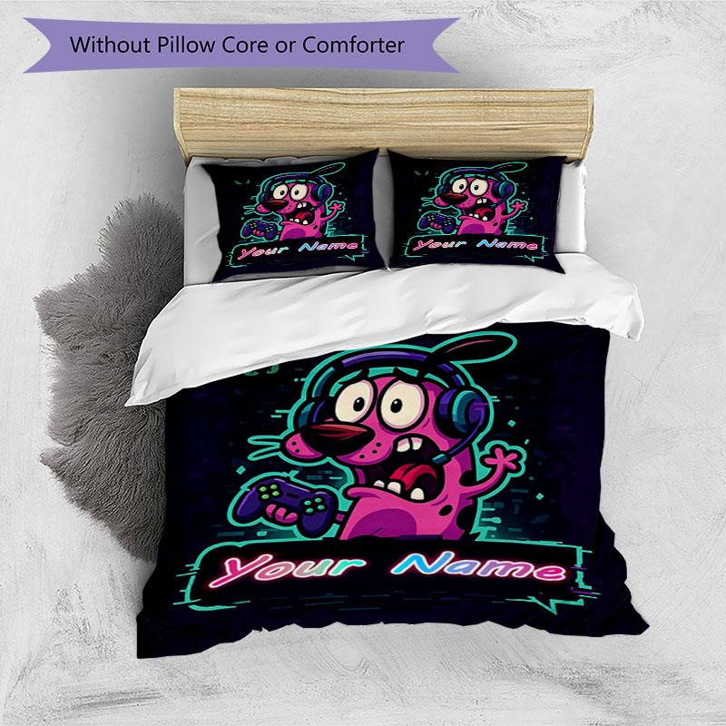 3PC Custom Name Gamer's Neon Adventure Bedding Set Printed  Bedding Set Duvet Cover Closure Includes 1 Duvet Cover & 47 Pillowcases for Bedroom