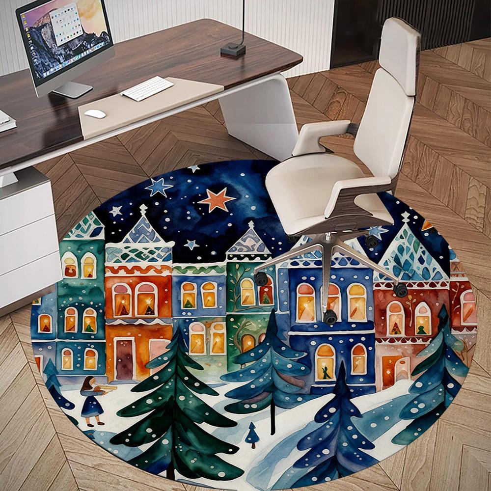 1pc Christmas Town Round Chair Mat Office Area Rug - Non-Slip, Floor Mat for Office, Bedroom, Ideal Home Decor Gift P0105118