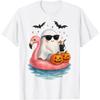 Summer Ghost Watercolor Cute Ghost With Flamingo Float Beach T-Shirt
