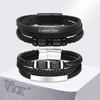 Vnox Personalized Braided Leather Bracelet for Men Handmade Triple Woven Pu Leather Bracelet Custom Name Text Zircon Gifts