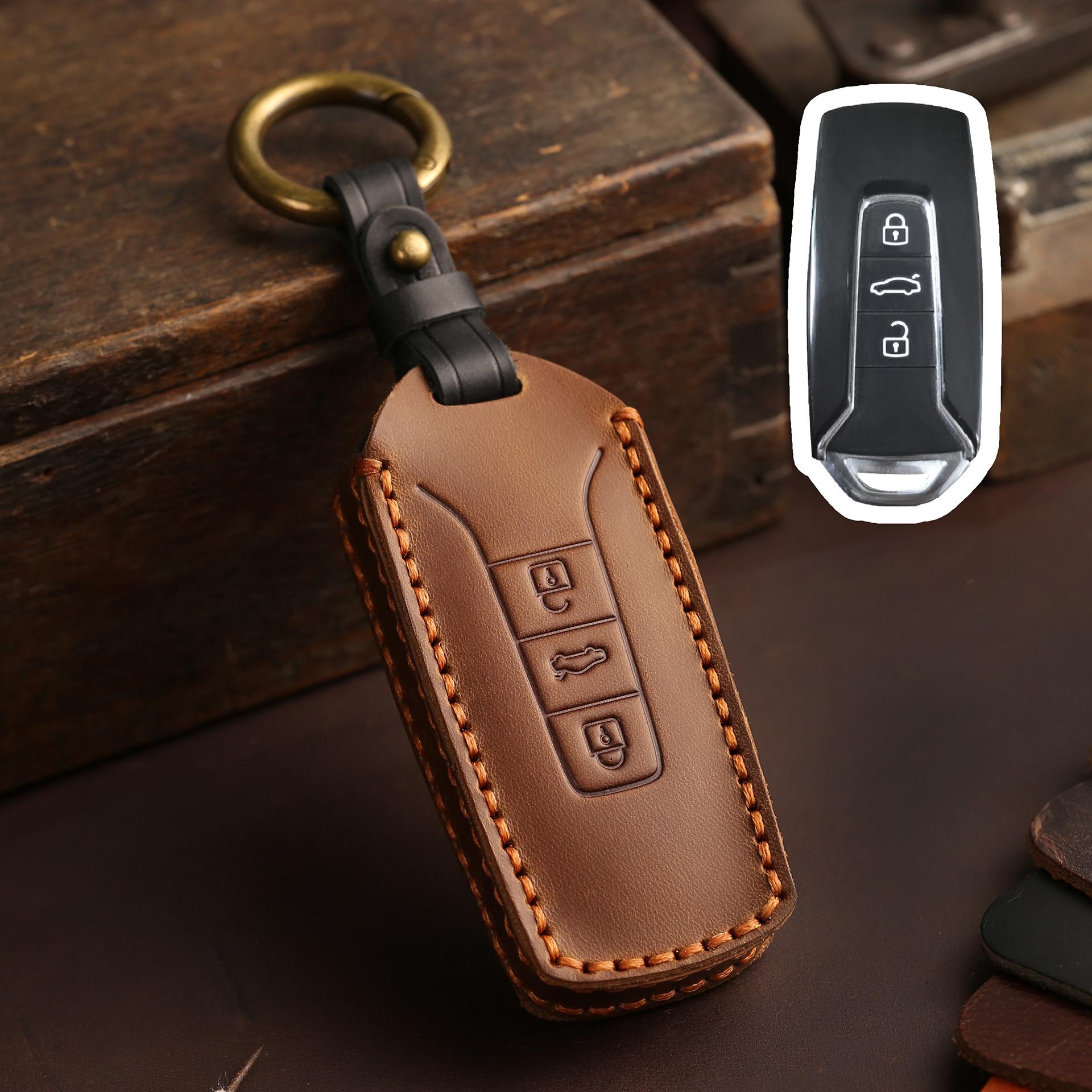 

Car Key Protective Cover For Volkswagen Touareg 17/18/19/20/21 Imported Touareg Leather Handmade Bag коричневый