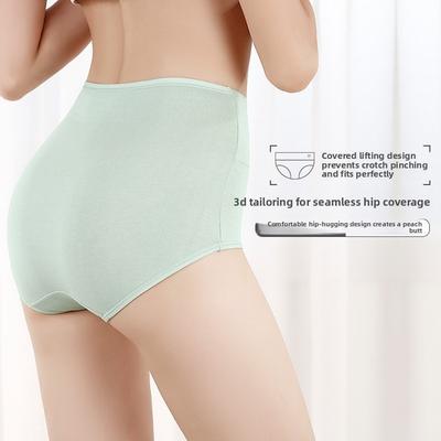 Ladies Spring and Autumn Simple Pure Cotton Antibacterial Crotch Abdominal Lift Hip High Waist Triangle Briefs