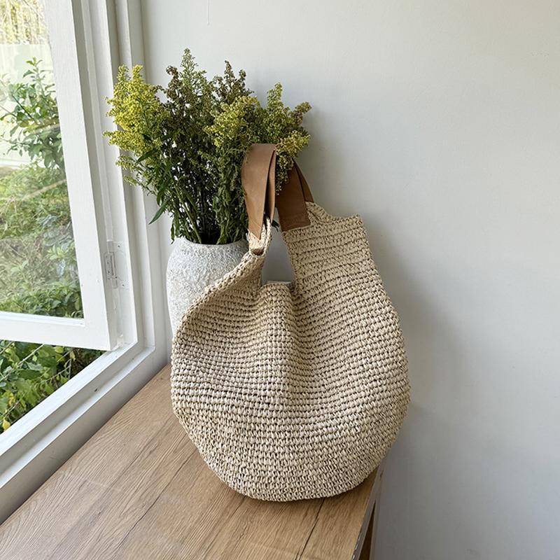 Borsa a Spalla Intrecciata Fatta a Mano Vintage da Spiaggia Estiva Rattan Rattan Borse da Shopping Bohémien da Donna per Viaggio Estivo Vacanza Tote Casual