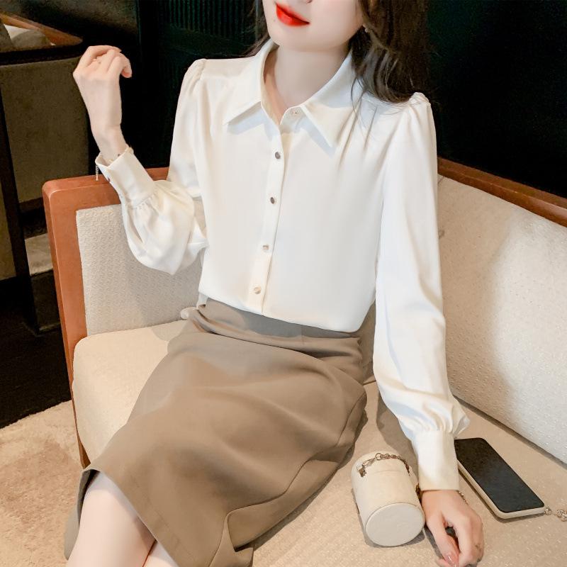 2025 Spring Women's Acetate Long Sleeve White Shirt - Professional, Elegant Design for Commuting