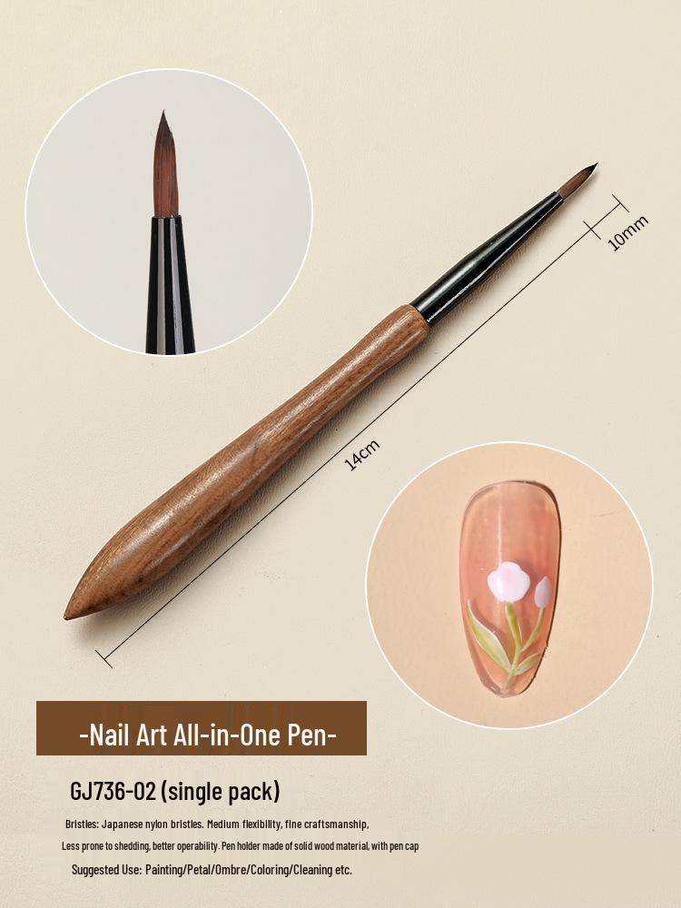 Japanese Sandalwood Nail Art Brush Set with Gradient Ombre and Round Head for Gel Painting