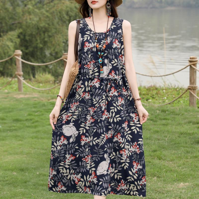 Rochie elegantă de vară pentru femei, mărime plus, haine vintage, rochie lungă fără mâneci