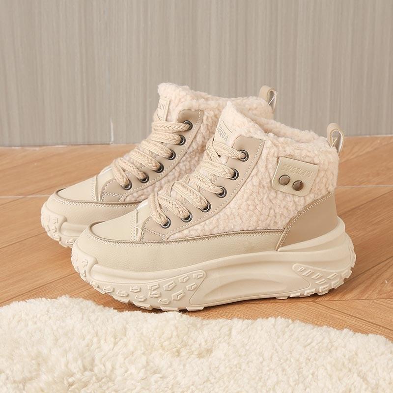 Women's Winter Fashion Casual Trend With Plush Insulation High Top And Height Increasing White Shoes