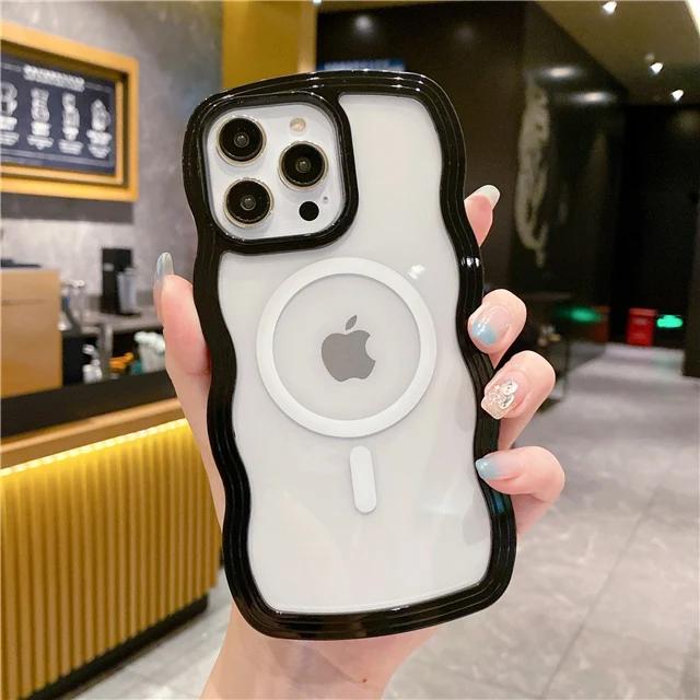 For iPhone 14 Pro Max Luxury Magsafe Magnetic Candy Wavy Lines Phone Case iPhone 15 11 12 13 14Plus Soft Frame Protective Cover