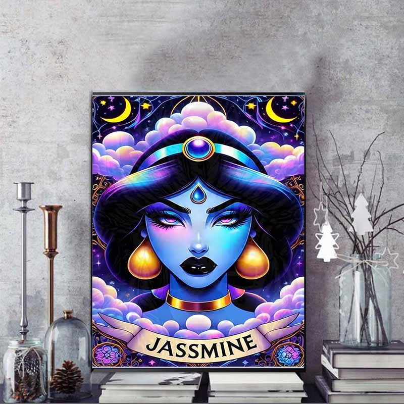 Disney 5D DIY Diamond Painting Princess Jasmine Dark Neon Tarot Style Illustration Full Round Diamond Mosaic Cartoon DogEmbroideryArtPaintingHomeDecor