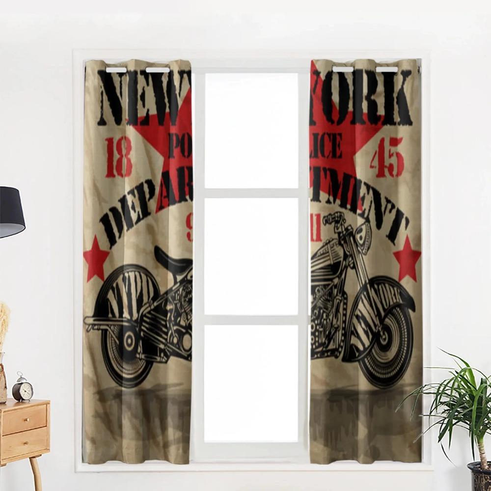 2 Panels Vintage Motorcycle Print Curtains for Bedroom Living Room Floor-to-ceiling Window Kitchen Blinds Cortinas Grommet Top