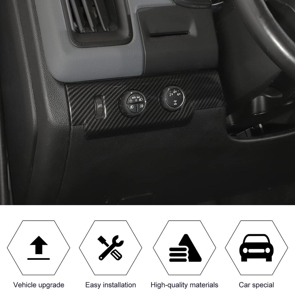 RT-TCZ Carbon Fiber Headlight Switch Button Panel Trim Cover Decoration Interior Accessories for Chevrolet Colorado 2014-2023,for GMC Canyon