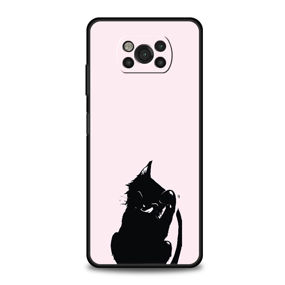 Black Cat Cartoon Cute Phone Case For For Xiaomi Poco X5 Pro X4 X3 NFC F5 Pro F4 F3 GT M5 M4 Pro 5G M3 C51 C50 C55 Soft Cover