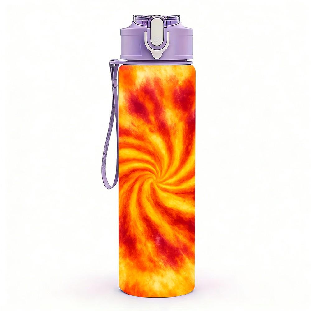 1PC Red Orange Tie Dye Swirl Texture Print 750ml Color Plastic Sports Water Bottle Leakproof Flip Straw Lid Suitable for Sports Office Home Use