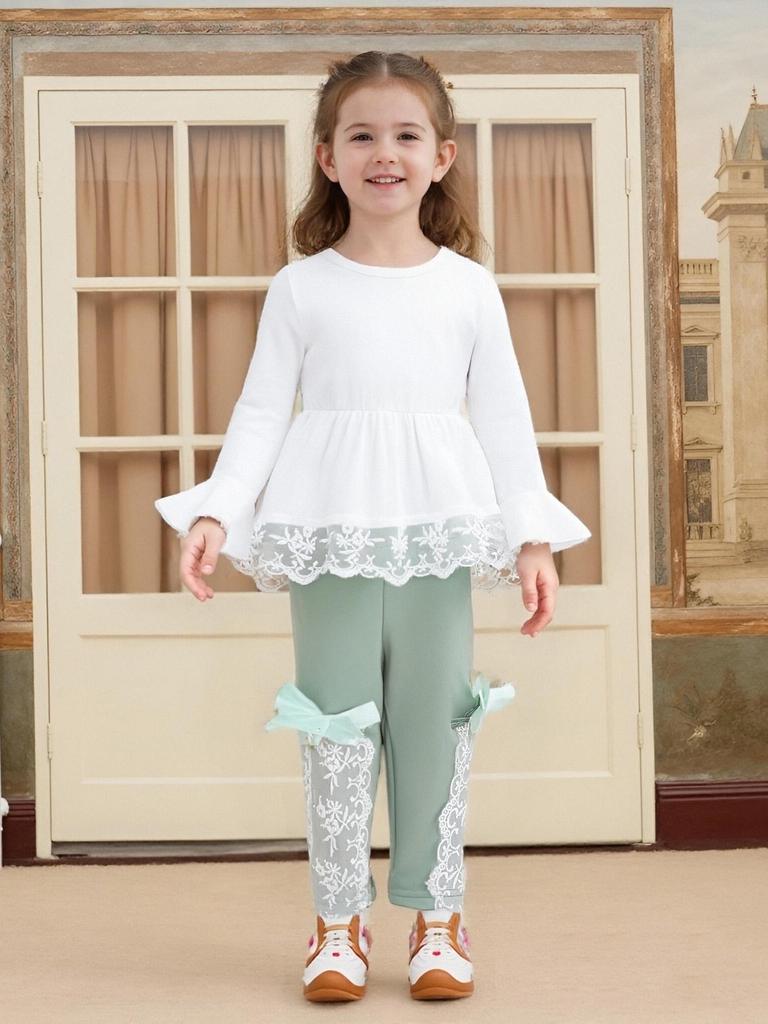 Süßes Kleinkind Mädchen Set Rüschenärmel Oberteil 0-2 Jahre Schleifen Hose 2-teiliges Outfit Neugeborenes Baby Mädchen Kleidung Prinzessin Stil Sommer Frühling