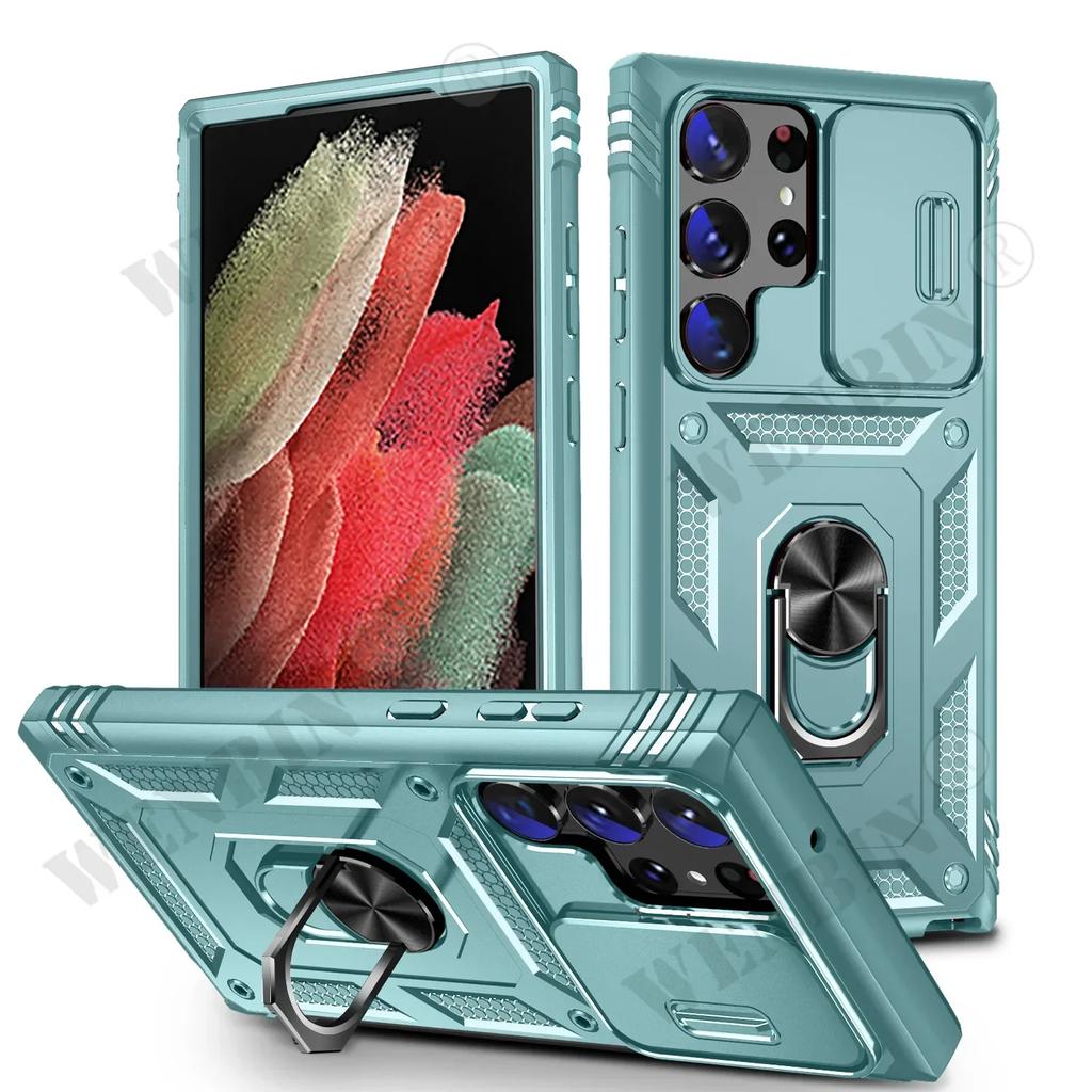 Case For Samsung S25 S24 S23 S22 Ultra Plus S24 FE A56 A36 Heavy Duty with Camera 360 Degree Rotate Kickstand Shockproof Cover